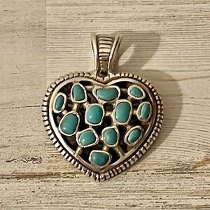 Barse Silver and Turquoise Heart Pendant.